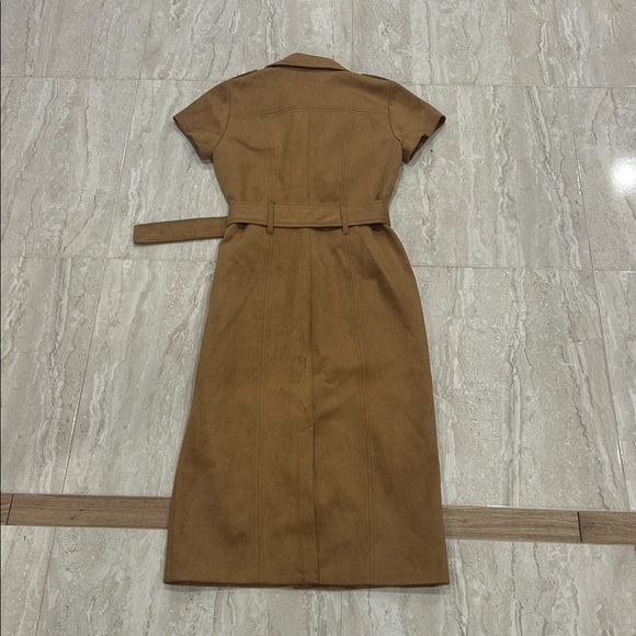 White House Black Market Faux Suede Shirt Dress- Soft Camel- Midi - Picture 4 of 5